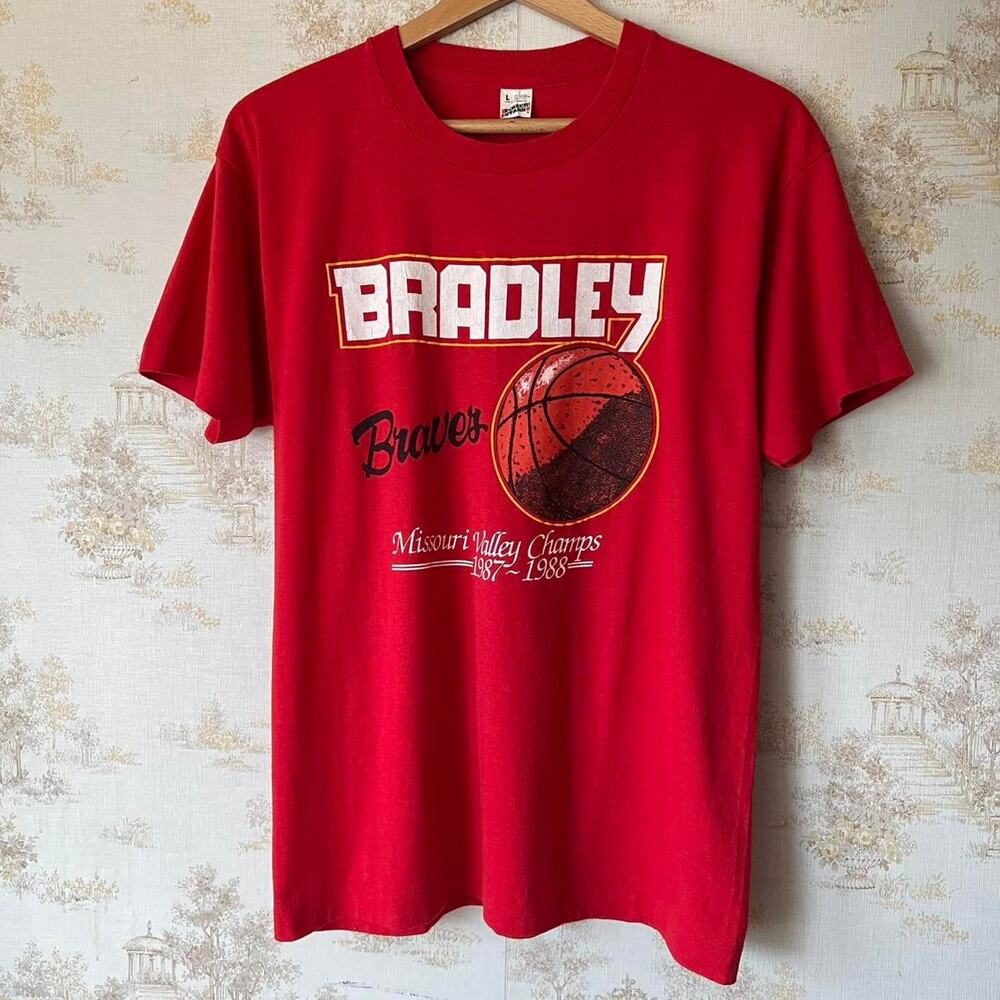 Vintage 1988 Bradley Braves Basketball T-Shirt | 80s Screen Stars | Sz L (20x27)